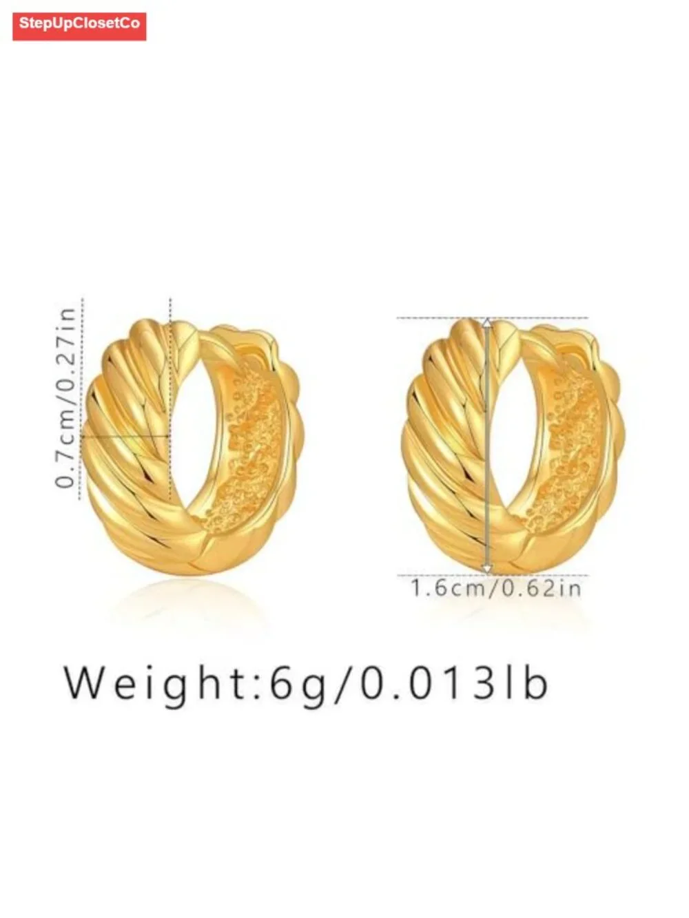 18K Gold Plated Small Chunky Huggie Hoop Earrings Hypoallergenic Hinge Closure